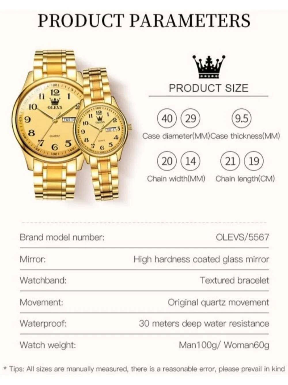 Olevs Men's Gold Digital Stainless Analog Quartz Waterproof Luminous Wrist Watch